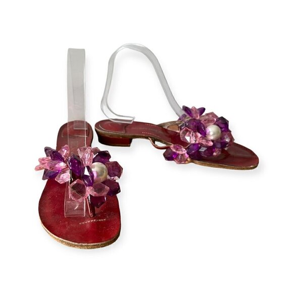 Vintage Bernardo for Delman Flat Sandals with Lucite Ornaments, Size 7 - Picture 3 of 11